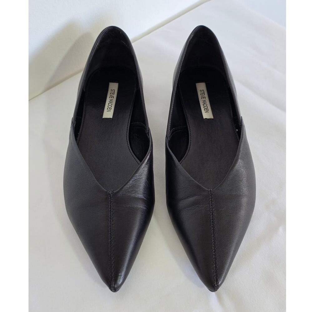 Steve Madden Tovi Black Leather Pointed Toe Ballet Flats Size 7.5